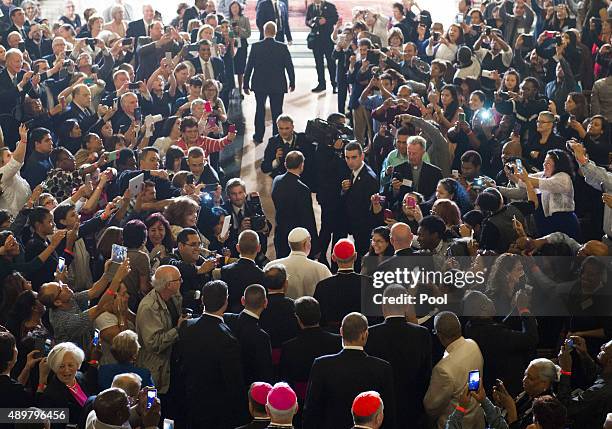 Pope Francis arrives to pray and visit St. Patrick's Church on September 24, 2015 in Washington, DC. Pope Francis is on a five-day trip to the United...