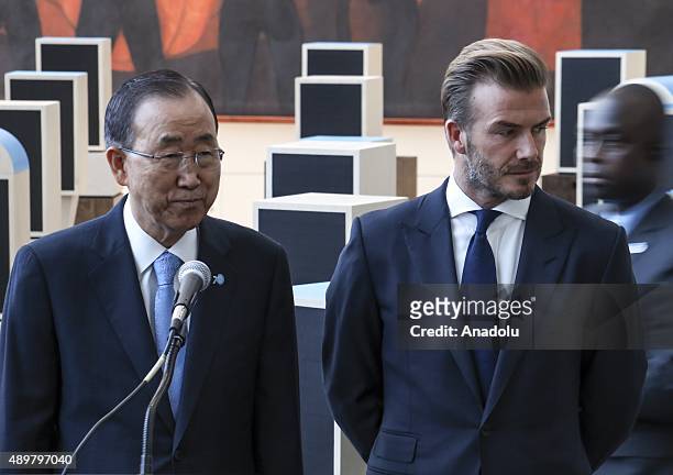 Goodwill Ambassador David Beckham and UNICEF Executive Director Anthony Lake unveil a digital installation that brings the voices of young people to...
