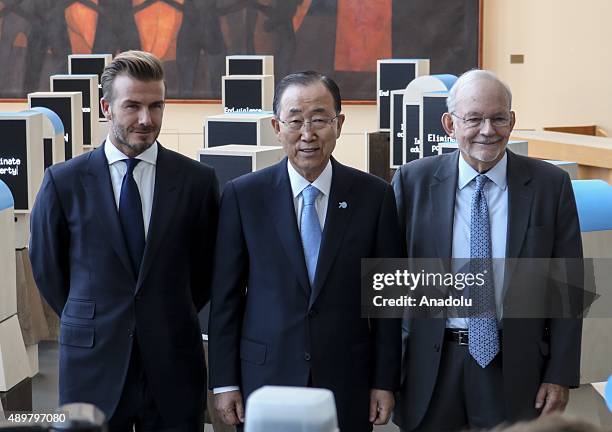 Goodwill Ambassador David Beckham , United Nations Secretary-General Ban Ki-moon and UNICEF Executive Director Anthony Lake unveil of a digital...