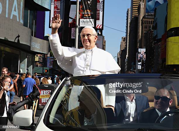 Madame Tussauds New York unveils a never-before-seen Pope Francis figure with a tour around New York City in a 'Pope Mobile' to celebrate the Pope's...