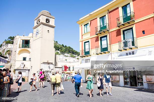 main square of capri with people - isle of capri stock pictures, royalty-free photos & images