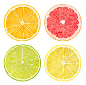 Slices of citrus fruits isolated on white