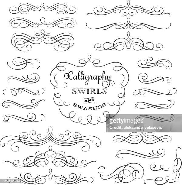 kalligrafie swirls - flourishes stock-grafiken, -clipart, -cartoons und -symbole