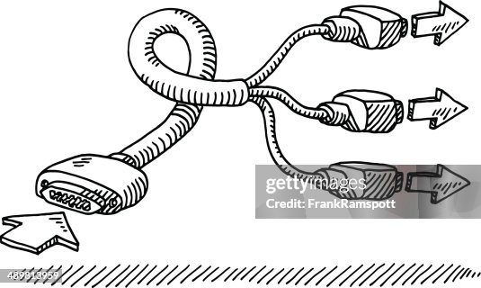 Computer Cable Connection Arrows Drawing High-Res Vector Graphic ...