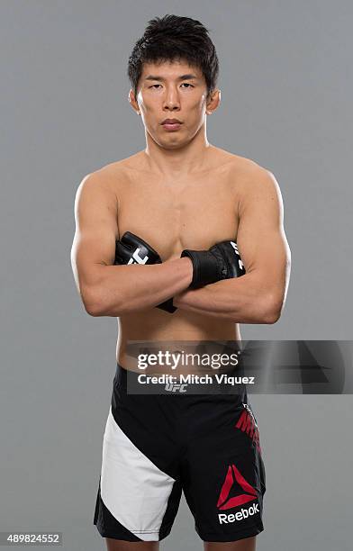 Takeya Mizugaki poses during a UFC photo session on September 24, 2015 in Tokyo, Japan.