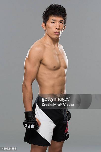 Takeya Mizugaki poses during a UFC photo session on September 24, 2015 in Tokyo, Japan.