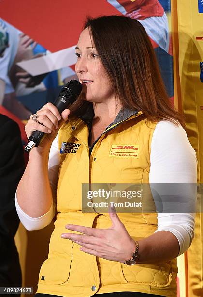 Fiona Taag, Global Sponsorship Manager of DHL Express speaks during the World Rugby Sevens Series DHL Partnership Announcement on September 24, 2015...