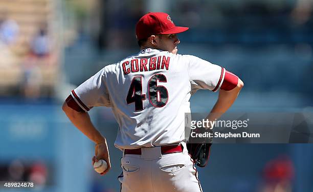 Patrick Corbin of the Arizona Diamondbacks throws a pitch against the Los Angeles Dodgers at Dodger Stadium on September 24, 2015 in Los Angeles,...