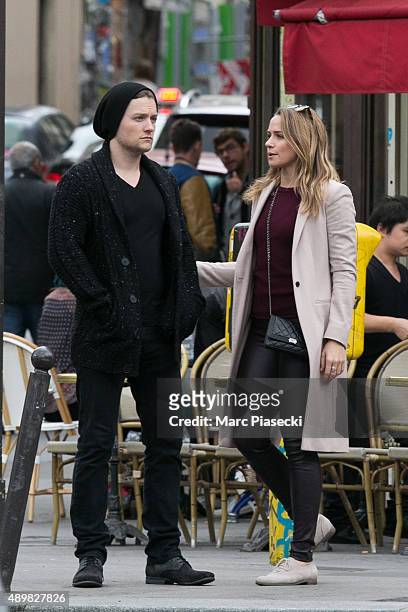 Actors Shantel Vansanten and Jon Fletcher are seen strolling in the Montmartre quarter on September 24, 2015 in Paris, France.