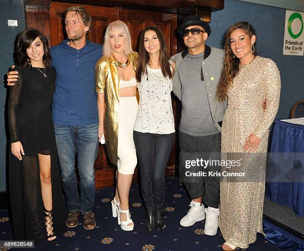 Christina Grimmie, Toby Gad, Natasha Bedingfield, Victoria Justice, Sean Paul, and Q'orianka Kilcher pose for a photo after the "Love Song To The...