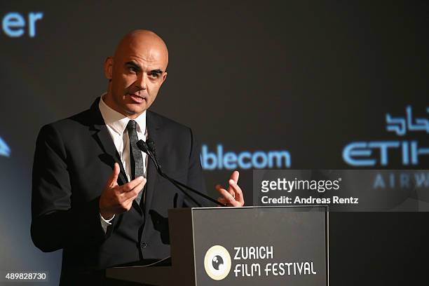 Swiss politician Alain Berset speaks onstage at the Opening Ceremony during the Zurich Film Festival on September 24, 2015 in Zurich, Switzerland....