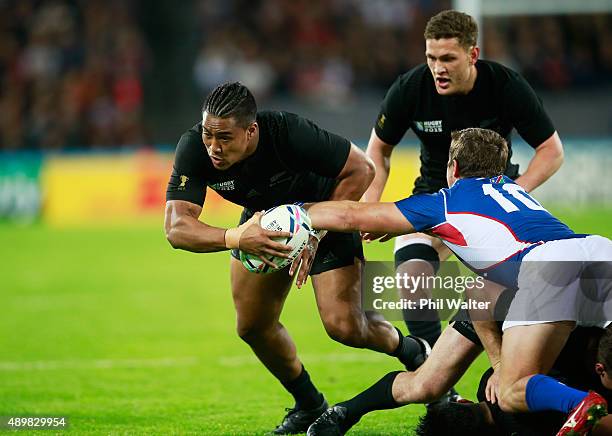 Julian Savea of the New Zealand All Blacks in action during the 2015 Rugby World Cup Pool C match between New Zealand and Namibia at the Olympic...