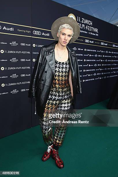 Model Tamy Glauser attends the 'The Man Who Knew Infinity' Premiere And Opening Ceremony during the Zurich Film Festival on September 24, 2015 in...