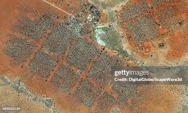 This is DigitalGlobe via Getty Images satellite imagery of the Hagadera Refugee Camp south of Dadaab, Kenya. Imagery collected on February 2nd, 2014.