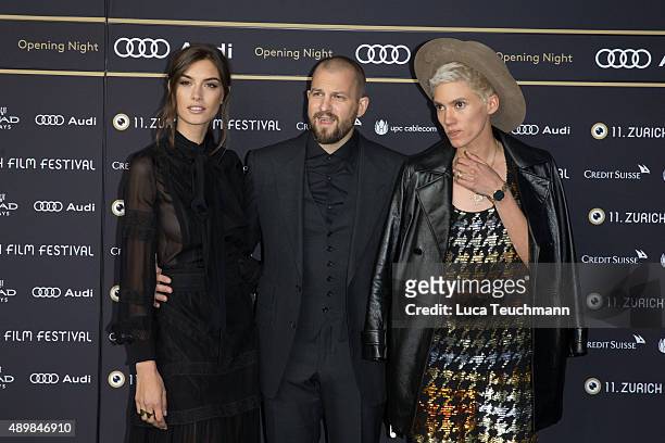 Model Ronja Furrer, musician Stress and model Tamy Glauser attend the Zurich Film Festival on September 24, 2015 in Zurich, Switzerland. The 11th...