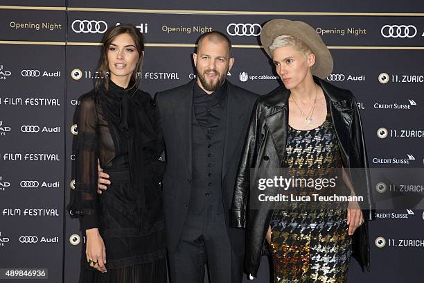 Model Ronja Furrer, musician Stress and model Tamy Glauser attend the Zurich Film Festival on September 24, 2015 in Zurich, Switzerland. The 11th...