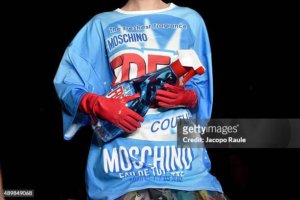 Bella Hadid walks the runway during the Moschino fashion show as part of Milan Fashion Week Spring/Summer 2016 on September 24, 2015 in Milan, Italy.