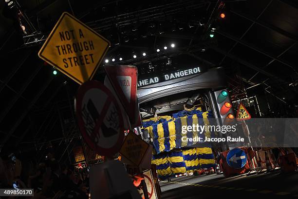 General view of the runway during the Moschino fashion show as part of Milan Fashion Week Spring/Summer 2016 on September 24, 2015 in Milan, Italy.