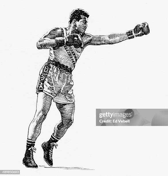 Drawing of Team USA boxer and light heavyweight Olympic gold medalist, Cassius Clay in September 1960 in Rome, Italy.
