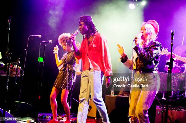 Dev Hynes and Samantha Urbani of Blood Orange perform on stage at El Rey Theatre on April 14, 2014 in Los Angeles, United States.