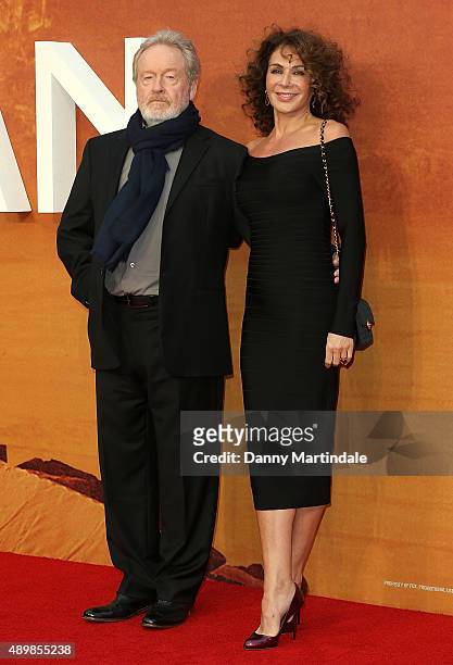 Director Ridley Scott and wife Giannina Facio attend the European premiere of "The Martian" at Odeon Leicester Square on September 24, 2015 in...