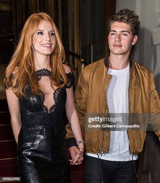 Bella Thorne and Gregg Sulkin seen arriving at Marchesa fashion show during Spring 2016 New York Fashion Week at St. Regis Hotel on September 16,...