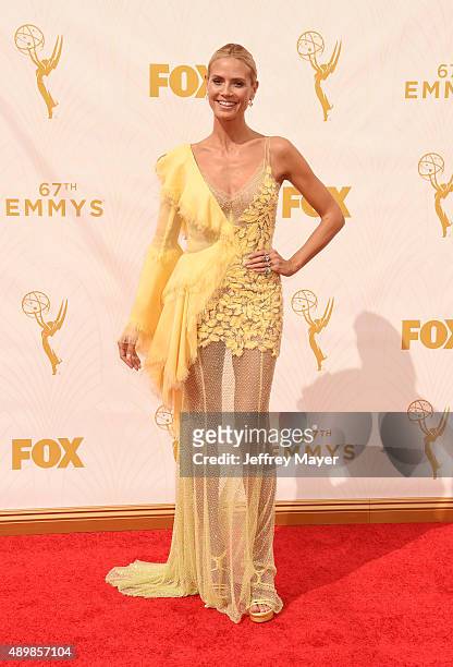 Personality Heidi Klum attends the 67th Annual Primetime Emmy Awards at Microsoft Theater on September 20, 2015 in Los Angeles, California.