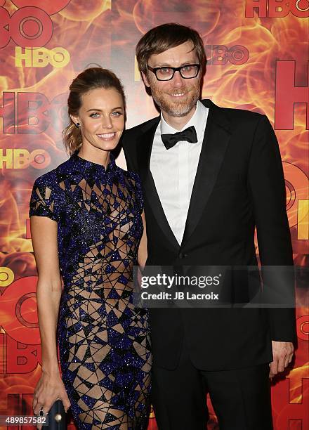 Christine Marzano and Stephen Merchant attend HBO's Official 2015 Emmy After Party at The Plaza at the Pacific Design Center on September 20, 2015 in...