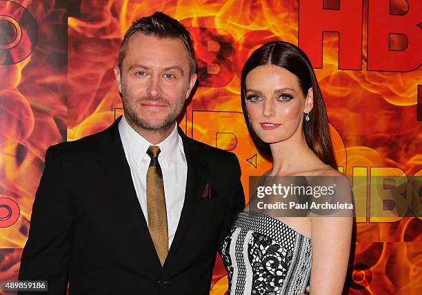 Host Chris Hardwick and Actress / Model Lydia Hearst attend HBO's official 2015 Emmy After Party at The Plaza at the Pacific Design Center on...