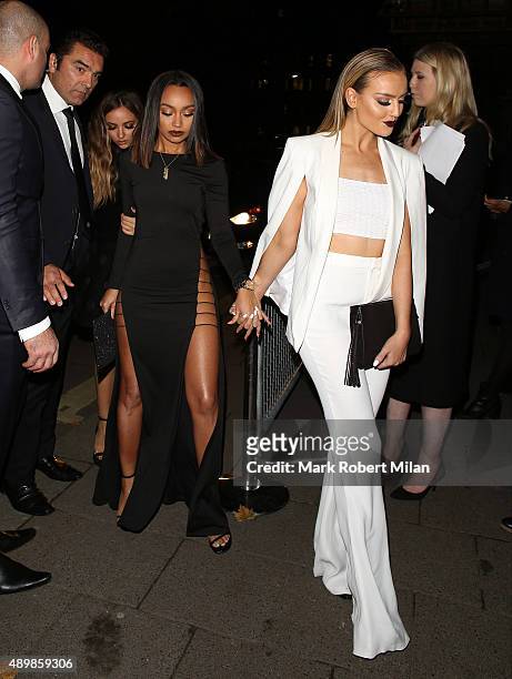 Leigh-Anne Pinnock and Perrie Edwards at Annabels for an intimate dinner and exclusive performance with Selena Gomez on September 24, 2015 in London,...
