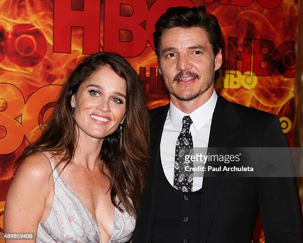 Actors Robin Tunney and Pedro Pascal attend HBO's official 2015 Emmy After Party at The Plaza at the Pacific Design Center on September 20, 2015 in...
