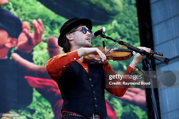 Musician Chance McCoy from Old Crow Medicine Show performs at FirstMerit Bank Pavilion at Northerly Island during 'Farm Aid 30' on September 19, 2015...