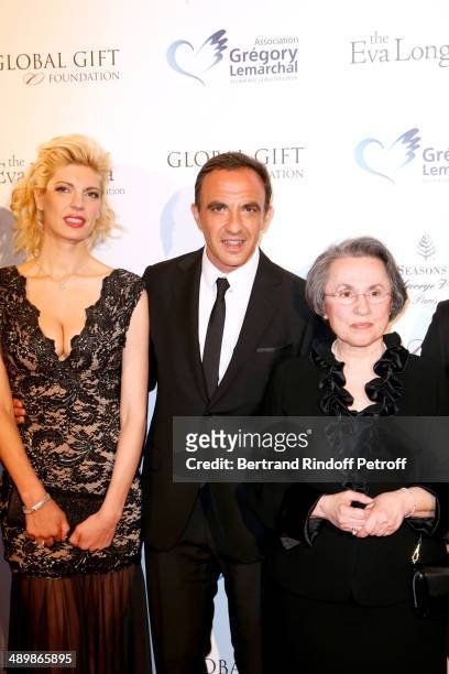 Nikos Aliagas , his companion Tina Grigoriou and his mother attend the 'Global Gift Gala' 2014 - Charity Dinner at the Four Seasons Hotel on May 12,...