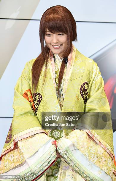 Actress Kasumi Arimura attends the news conference of launching iPhone 6s and 6s Plus at AU Shinjuku flagship store on September 25, 2015 in Tokyo,...