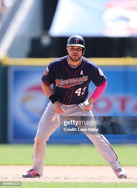 Josmil Pinto of the Minnesota Twins looks into the home plate during the seventh inning of the game against the Detroit Tigers at Comerica Park on...