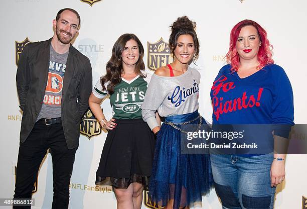 Michael Stauffer, Heather Zeller, Christine Bibbo Herr and Liz Black attend the Super Bowl 50 Apparel Unveiling at ArtBeam on September 24, 2015 in...