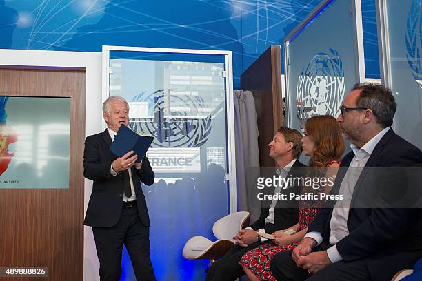 Filmmaker Richard Curtis speaks as his co-panelists listen. In conjunction with the Sustainable Development Goals initiative to be taken up by the...