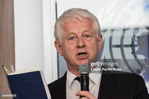 Filmmaker Richard Curtis speaks at the press event. In conjunction with the Sustainable Development Goals initiative to be taken up by the United...