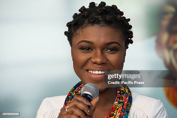 Ghanaian musician, Becca, speaks at the SDG press conference. In conjunction with the Sustainable Development Goals initiative to be taken up by the...