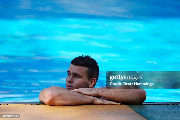 Darcy Lussick of the Eels looks on during a Parramatta Eels NRL recovery session at Pirtek Stadium on May 13, 2014 in Sydney, Australia.