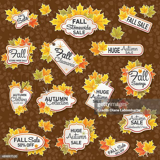 fall autumn leaf sale tags - fall sale stock illustrations