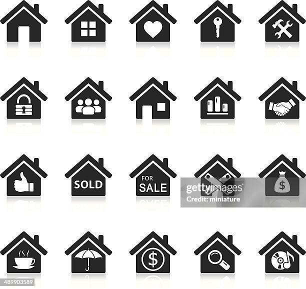 ilustraciones, imágenes clip art, dibujos animados e iconos de stock de iconos de casa - residential building