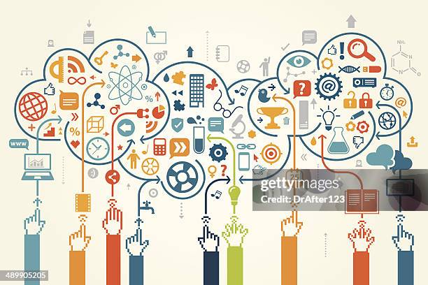 ilustraciones, imágenes clip art, dibujos animados e iconos de stock de concepto de educación e - educacion digital