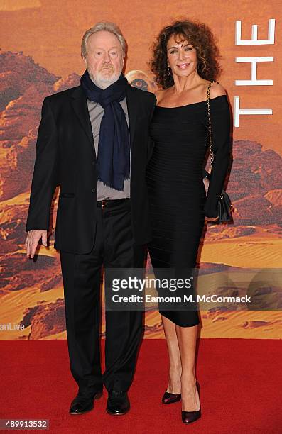 Ridley Scott and Giannina Facio attend the European premiere of "The Martian" at Odeon Leicester Square on September 24, 2015 in London, England.