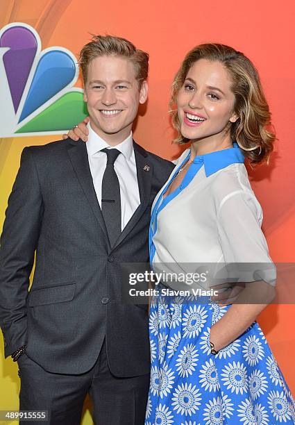 Gavin Stenhouse and Margarita Levieva attend the 2014 NBC Upfront Presentation at The Jacob K. Javits Convention Center on May 12, 2014 in New York...
