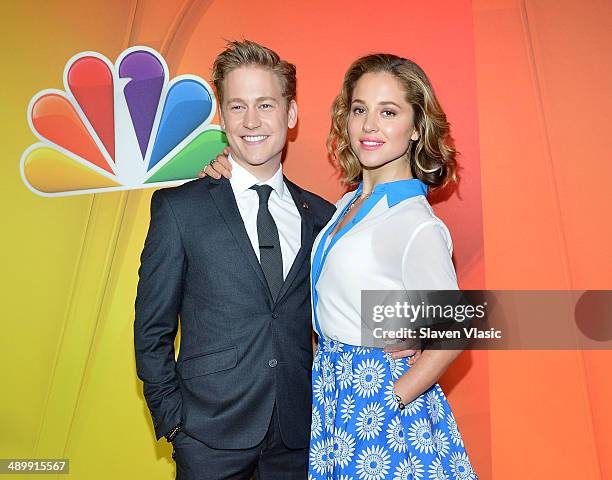 Gavin Stenhouse and Margarita Levieva attend the 2014 NBC Upfront Presentation at The Jacob K. Javits Convention Center on May 12, 2014 in New York...