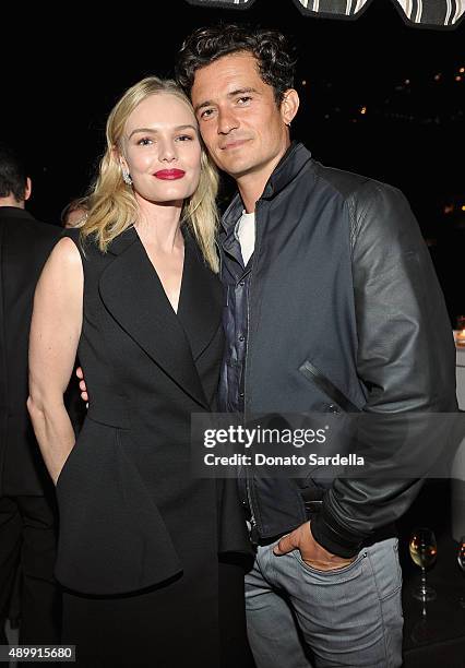 Actors Kate Bosworth and Orlando Bloom attend a cocktail event hosted by Dior Homme's Kris Van Assche at Chateau Marmont on September 24, 2015 in Los...