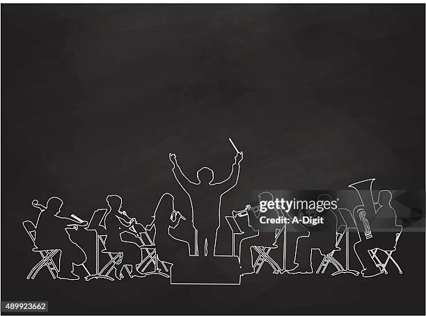 chalkboard orchestra - musical conductor stock illustrations