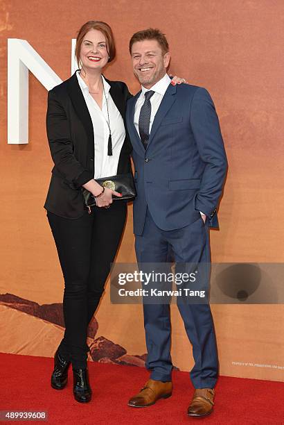 Ashley Moore and Sean Bean attend the European premiere of "The Martian" at Odeon Leicester Square on September 24, 2015 in London, England.