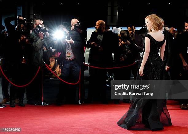 Jessica Chastain attends the European premiere of "The Martian" at Odeon Leicester Square on September 24, 2015 in London, England.